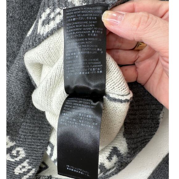 Balenciaga Dark Gray Long Sleeve White Logo'd Crew Neck Sweater L - Picture 12 of 15